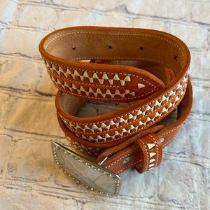 Brown and White Patterned Men's Belt